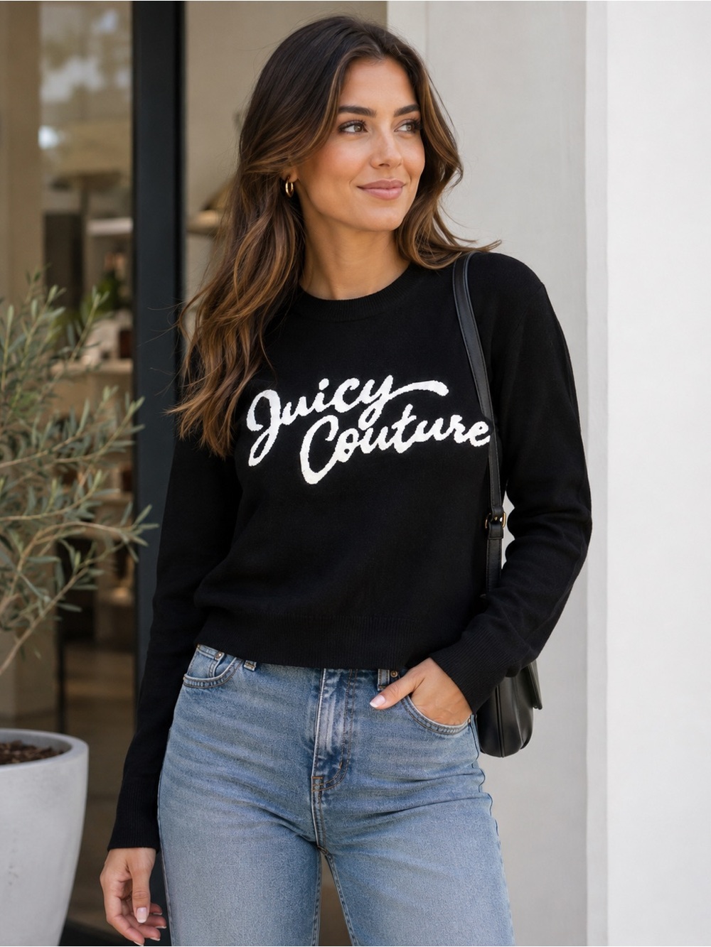 New Juicy Couture Black/ Pink Crewneck logo sweater Sz S